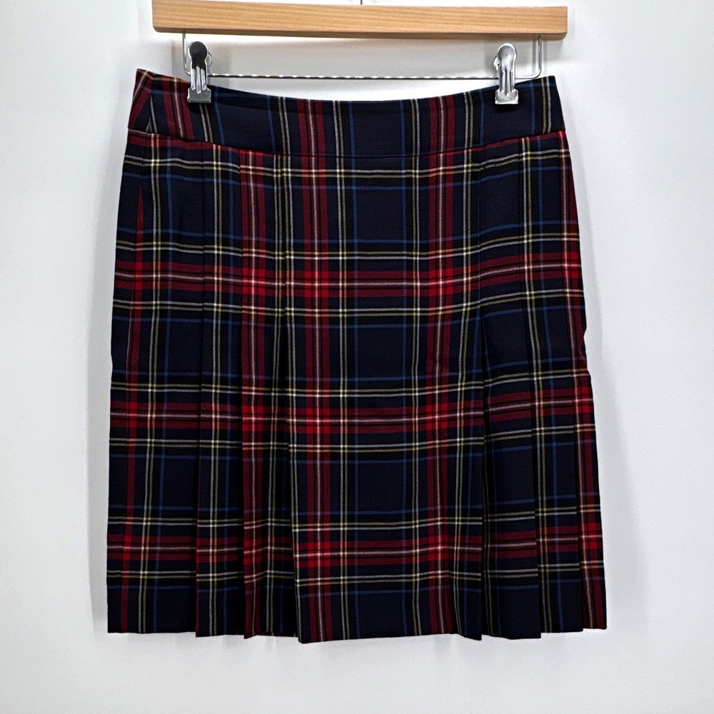 Brooks Brothers 346 Womens 10 Navy Red Plaid Pleated Lined Wool Twill Skirt